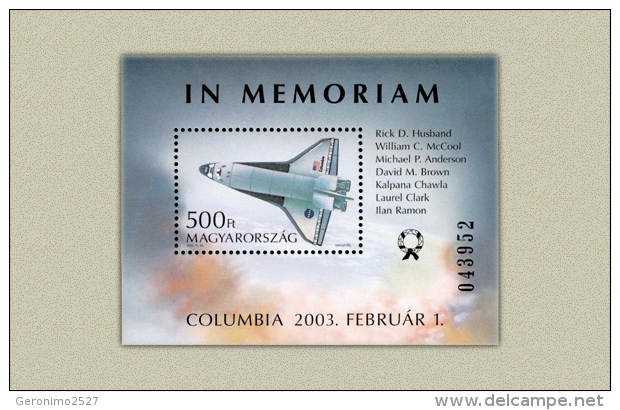 HUNGARY 2003 HISTORY In Memoriam COLUMBIA SHUTTLE - Fine S/S MNH - Neufs