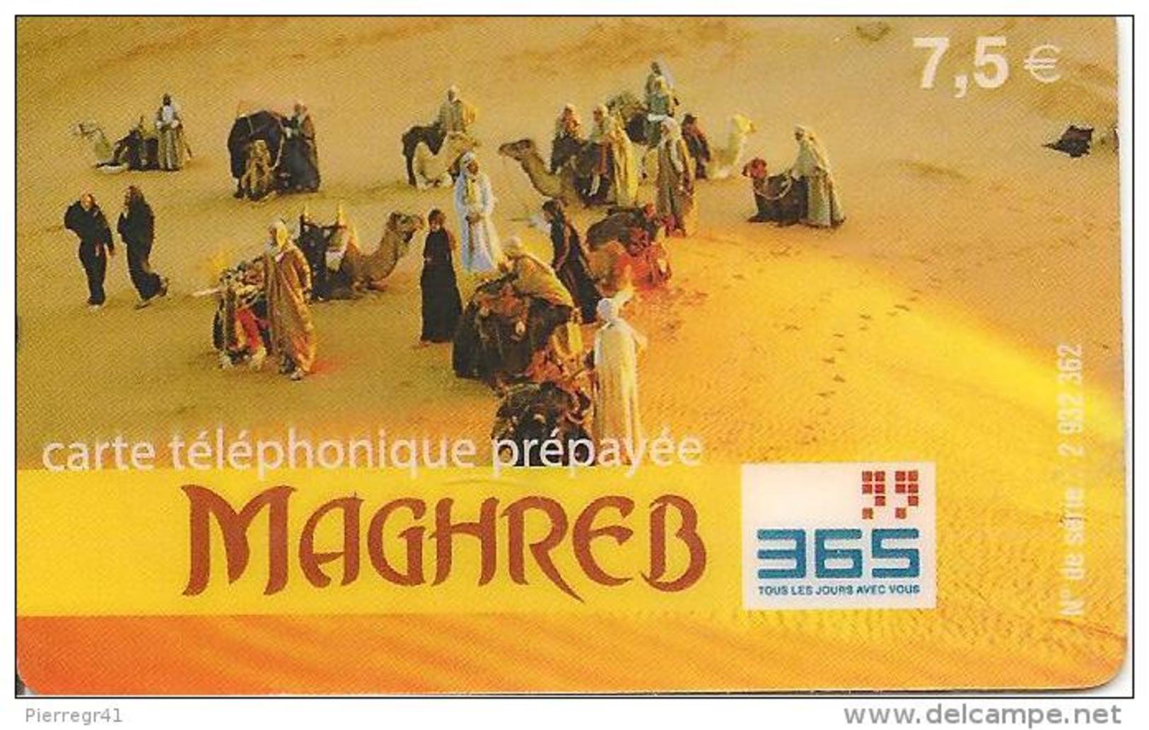 CARTE-PREPAYEE-365-7.5&euro;-M AGHREB-TOUAREGS-31/05/2004-V° Code Sur Fond Gris-TBE - Autres & Non Classés