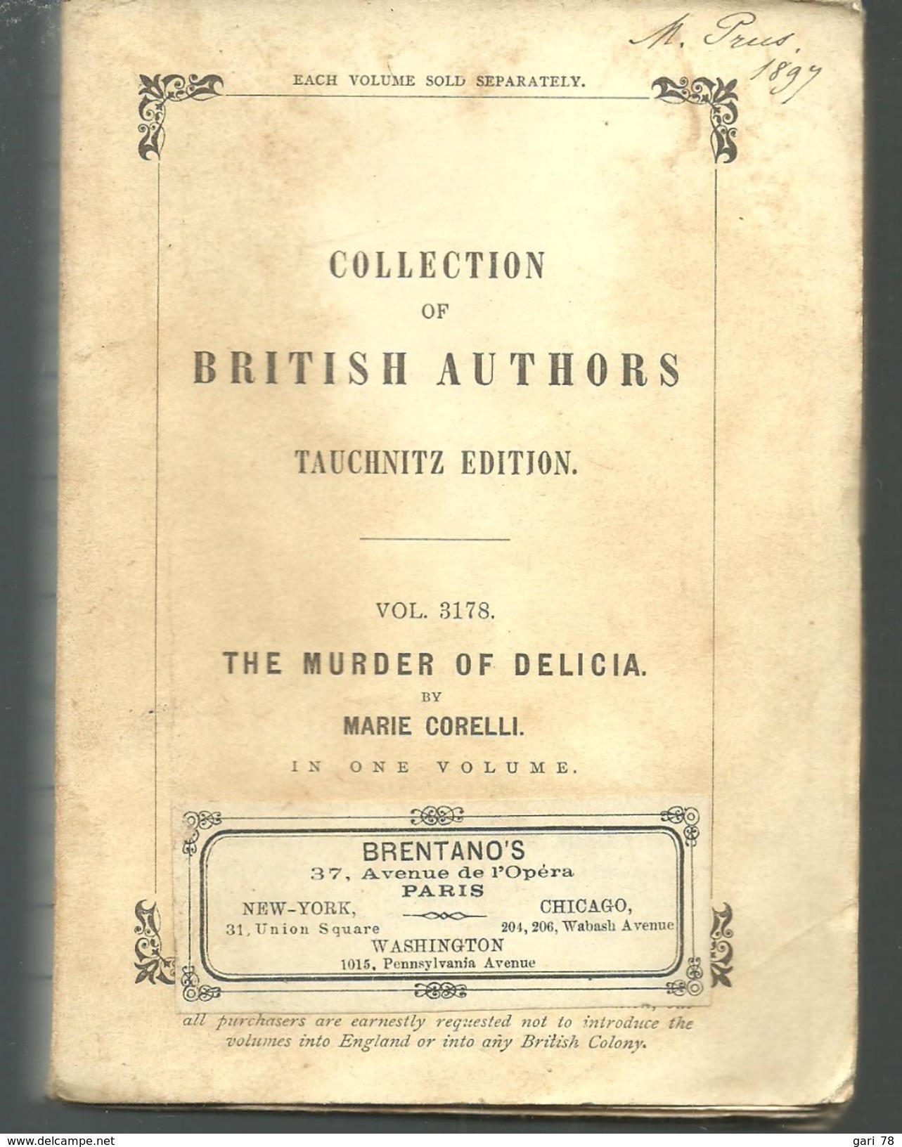 The Murder Of Delicia By Marie CORELLI, Collection Of British Authors Vol 3178 TAUCHNITZ Edition - Other & Unclassified