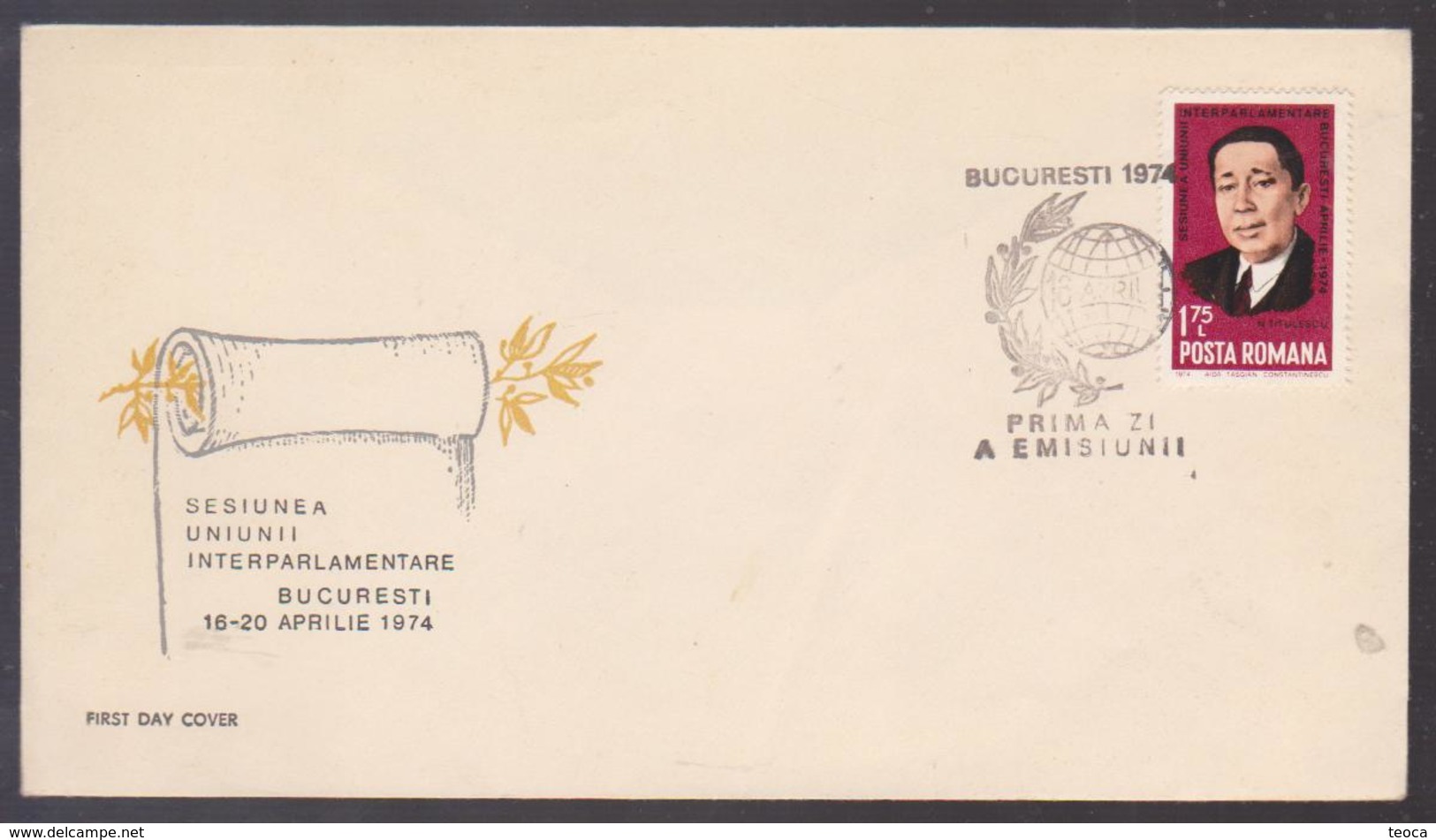 INTERPARLIAMENTARY UNION MEETING IN BUCHAREST, COVER FDC, 1974, ROMANIA - FDC