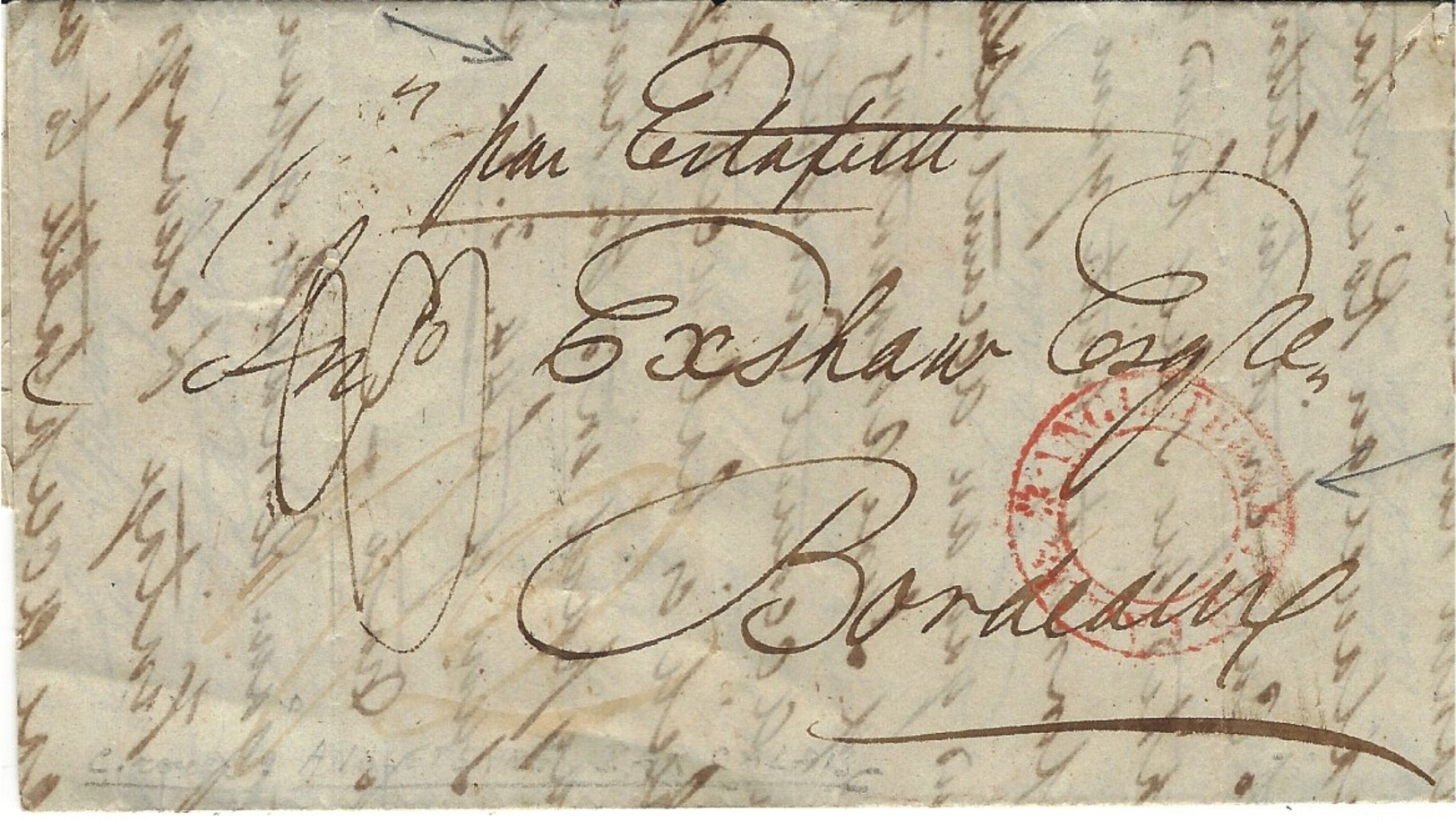 1836- Lettre De Londres Pour Bordeaux-entrée " ANGLETERRE / PAR CALAIS " Ronde + "par Estafette" Manuscrit - 1801-1848: Precursors XIX