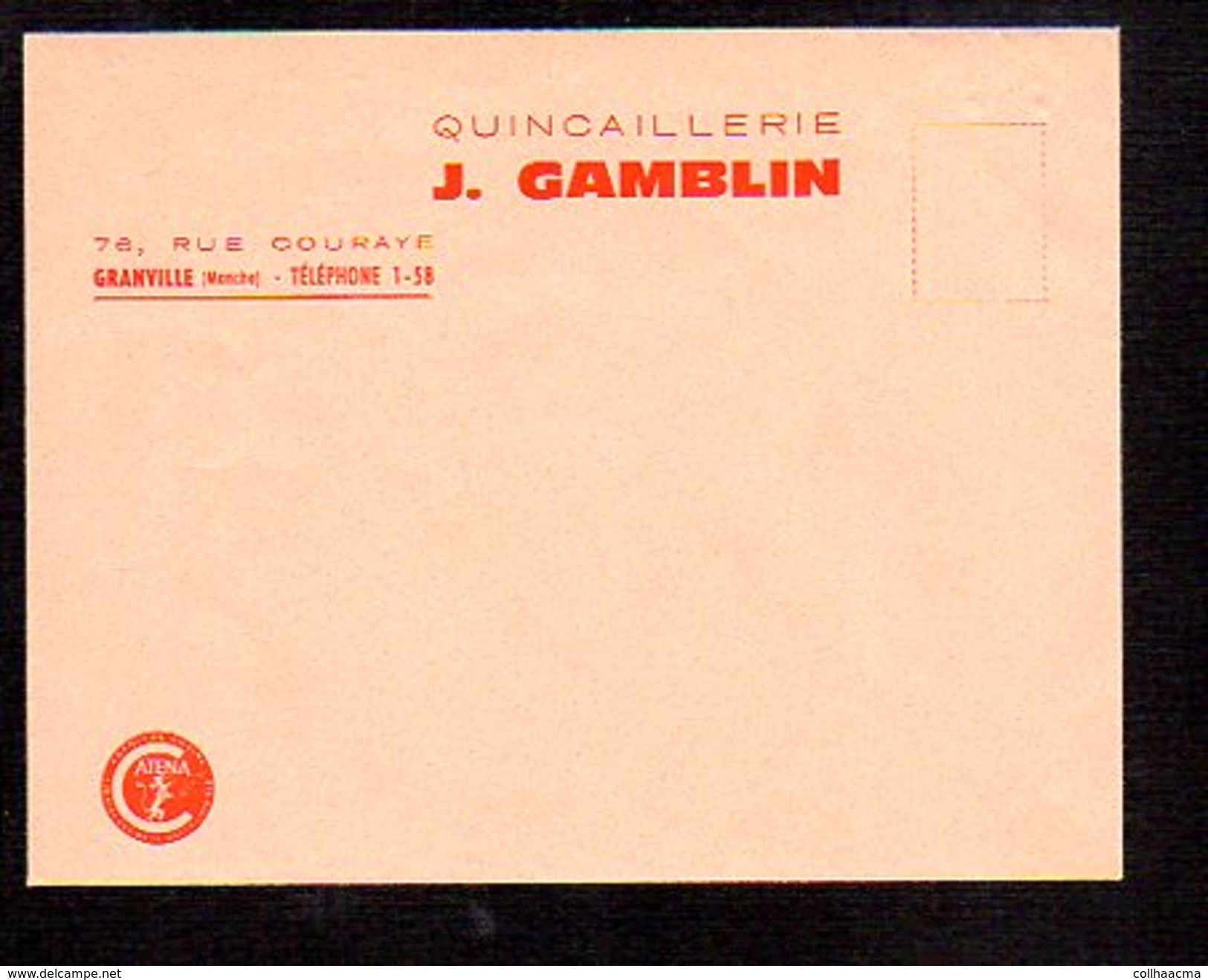 Enveloppe à Entête Vierge Quincaillerie J. Gamblin à Granville (50) Agent Caténa - Other & Unclassified