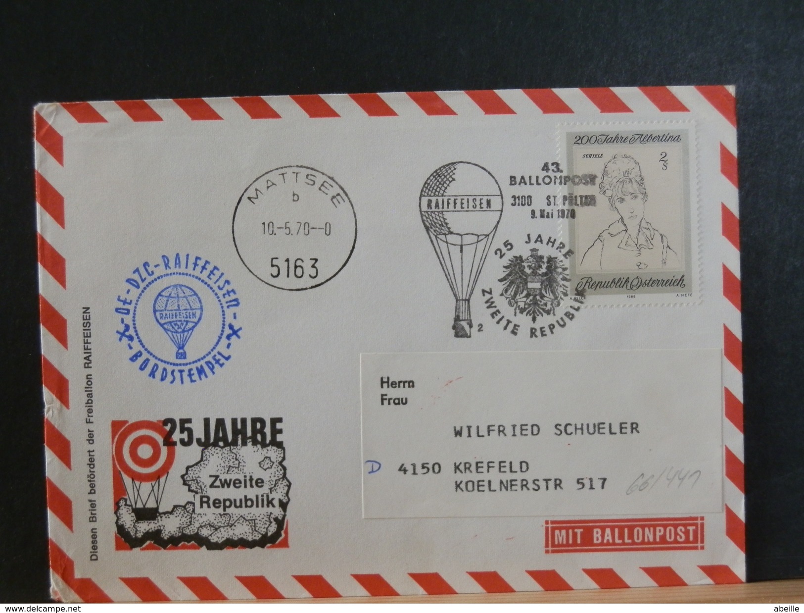 66/441   DOC.  AUTRICHE   1970  BALLONPOST - Balloon Covers