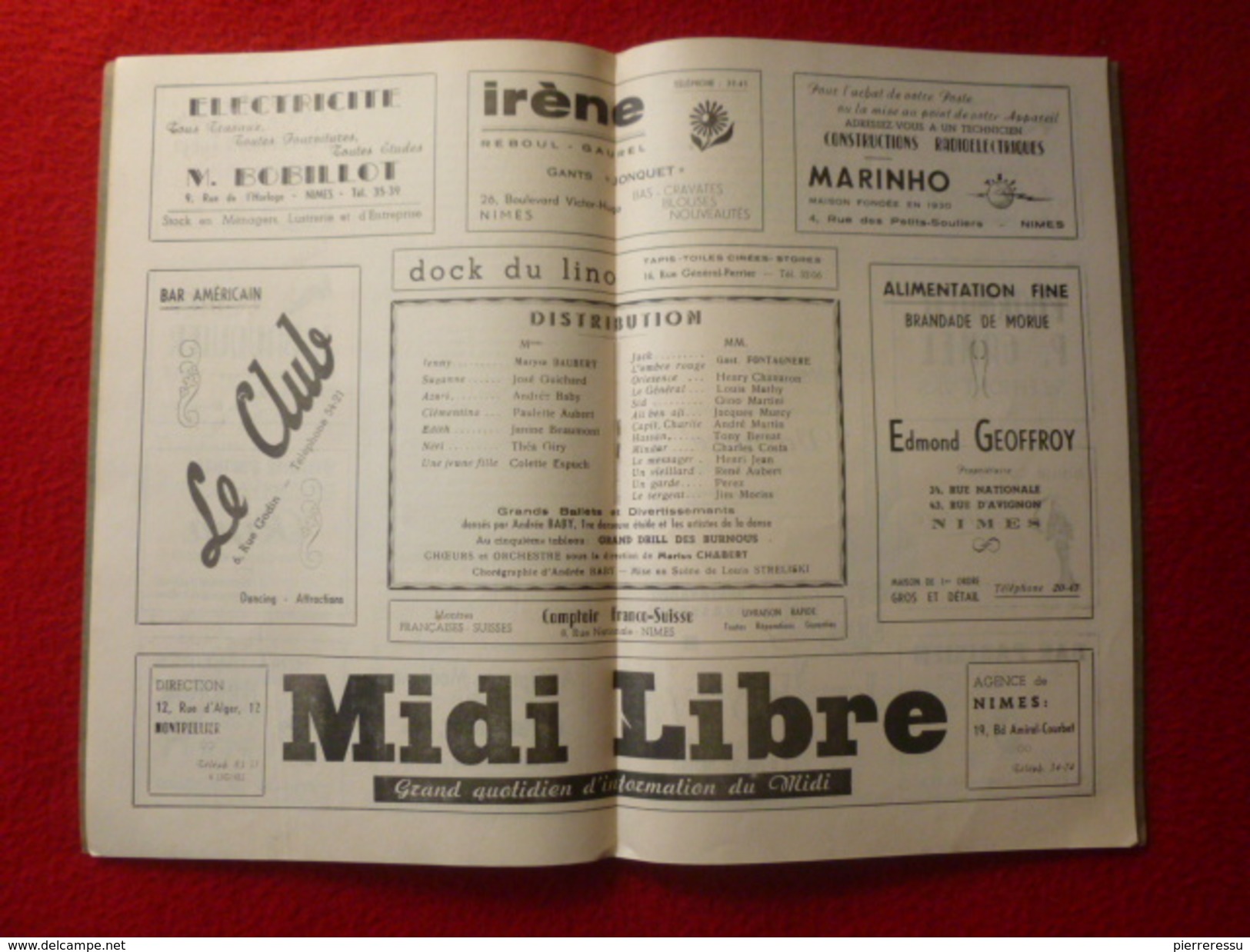 NIMES PROGRAMME THEATRE MUNICIPAL 1947 LE CHANT DU DESERT VESSIER MACHINISTE - Programmes