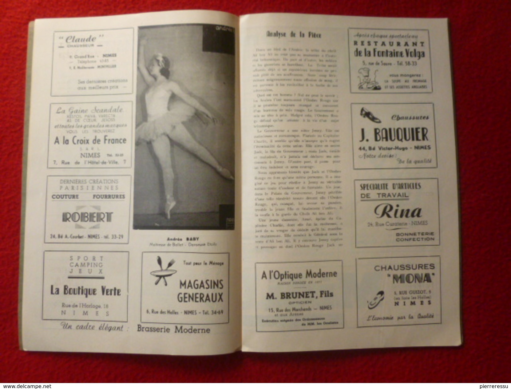 NIMES PROGRAMME THEATRE MUNICIPAL 1947 LE CHANT DU DESERT VESSIER MACHINISTE