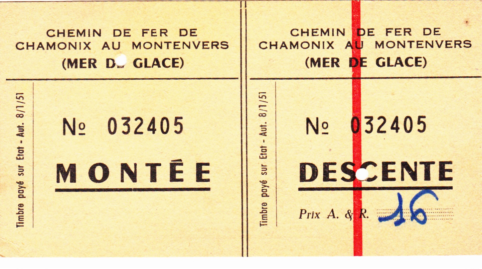 Mer De Glace Chemin De Fer De Chamonix 1951 - Tickets D'entrée