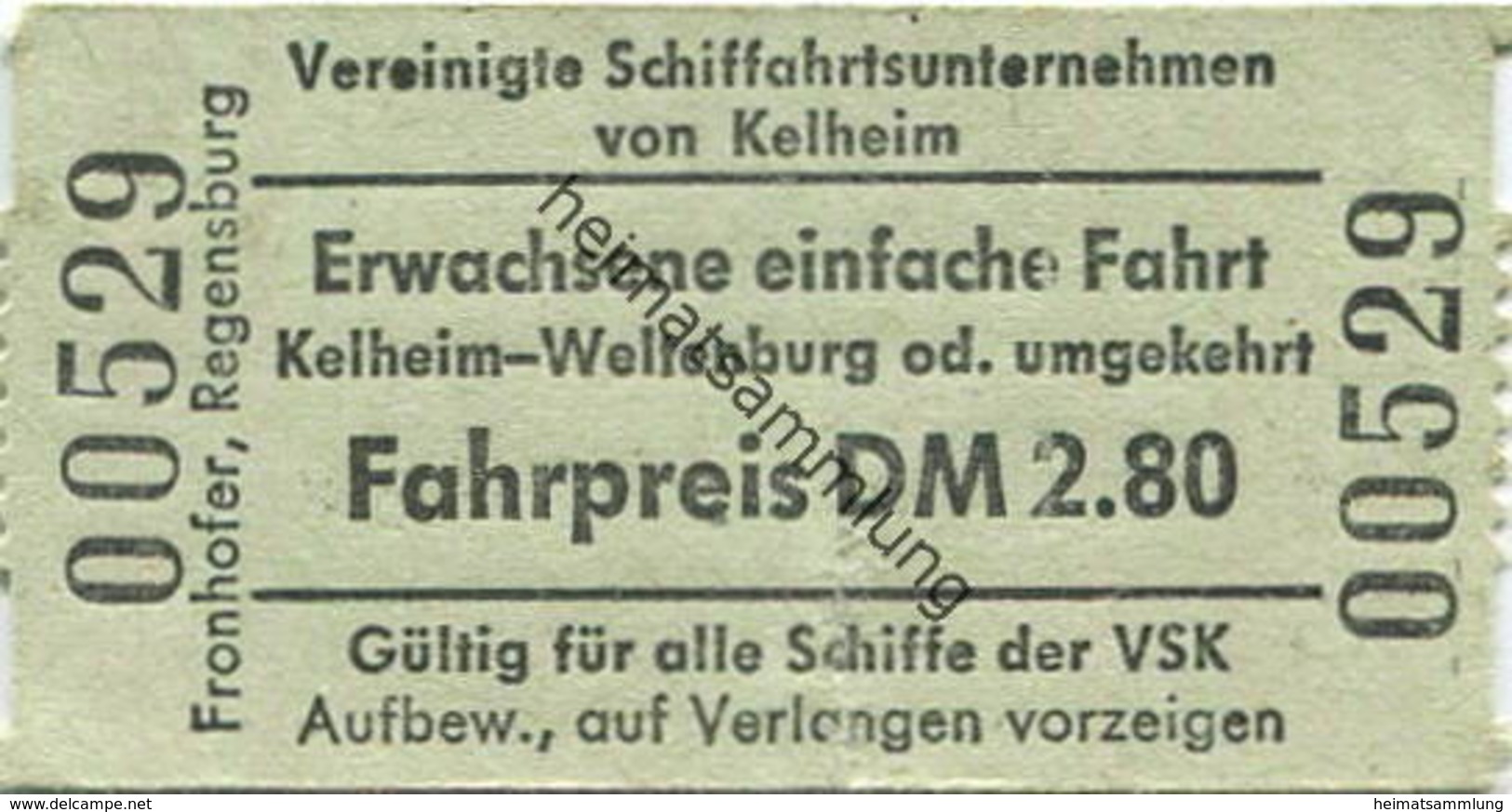 Deutschland - Vereinigte Schiffahrtsunternehmen Von Kelheim - Fahrkarte - Europa