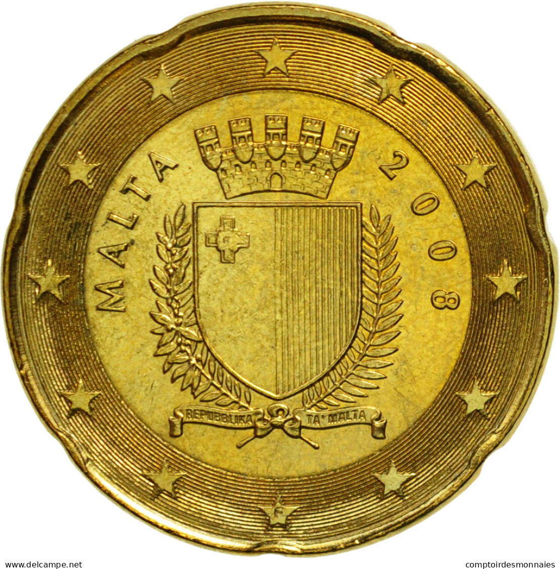 Malte, 20 Euro Cent, 2008, SPL, Laiton, KM:129 - Malta