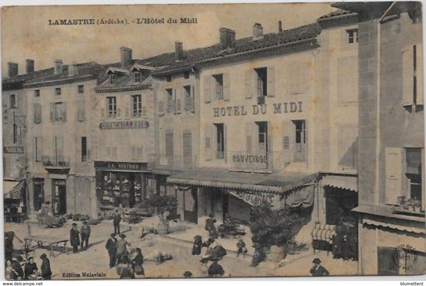 CPA LAMASTRE Ardèche écrite Hôtel Du Midi Commerces - Lamastre