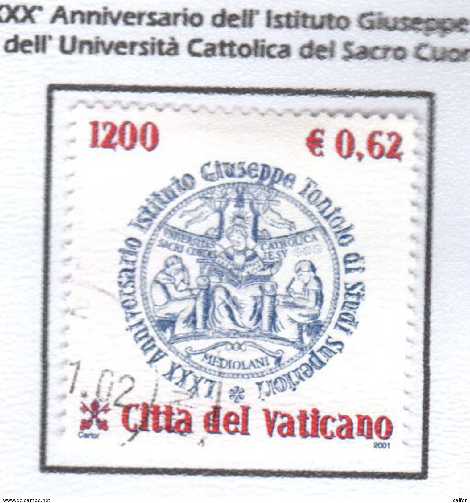 VATICANO / VATIKAN 2001 ISTITUTO TONIOLO Serie Usata / Used - Oblitérés
