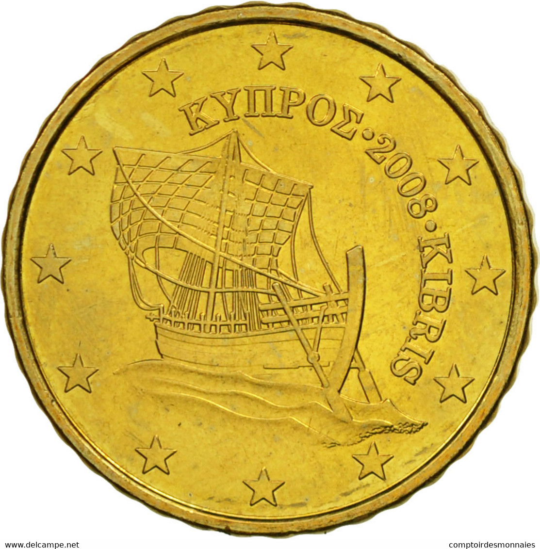 Chypre, 10 Euro Cent, 2008, SPL, Laiton, KM:81 - Chypre