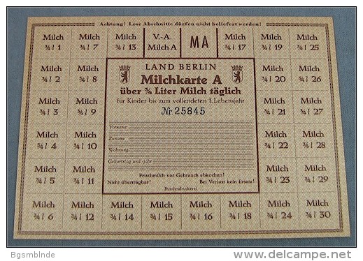 BERLIN Lebensmittelkarte "Milchkarte A" - 2.Auflage - Monetary/Of Necessity