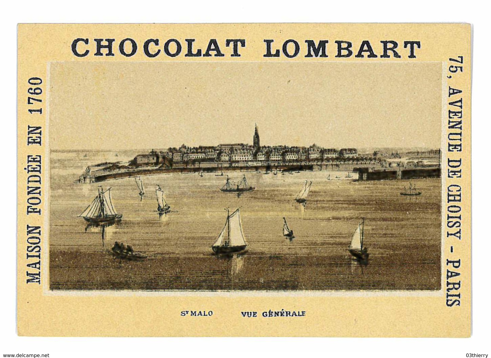 CHROMO IMAGE CHOCOLAT LOMBART PARIS ILLUSTRATION ST MALO VUE GENERALE - Lombart