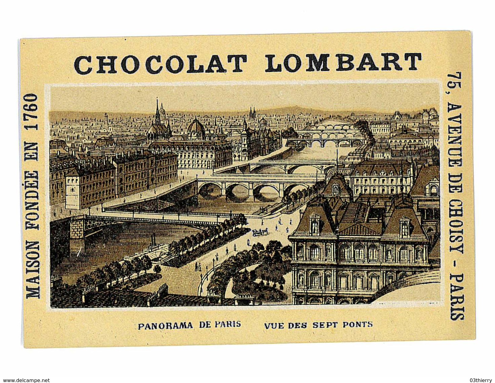 CHROMO IMAGE CHOCOLAT LOMBART PARIS ILLUSTRATION PANORAMA DE PARIS VUE DES SEPT PONTS - Lombart