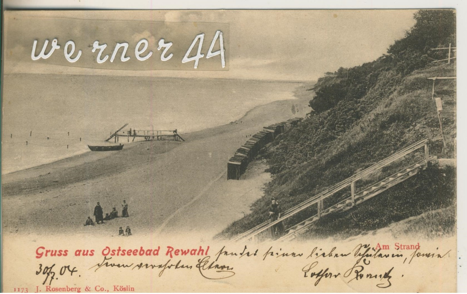 Gruss Aus Ostseebad Rewahl V. 1904  Strand,Boot,Steg,Treppe,Umkleidekabinen  (50042) - Pommern