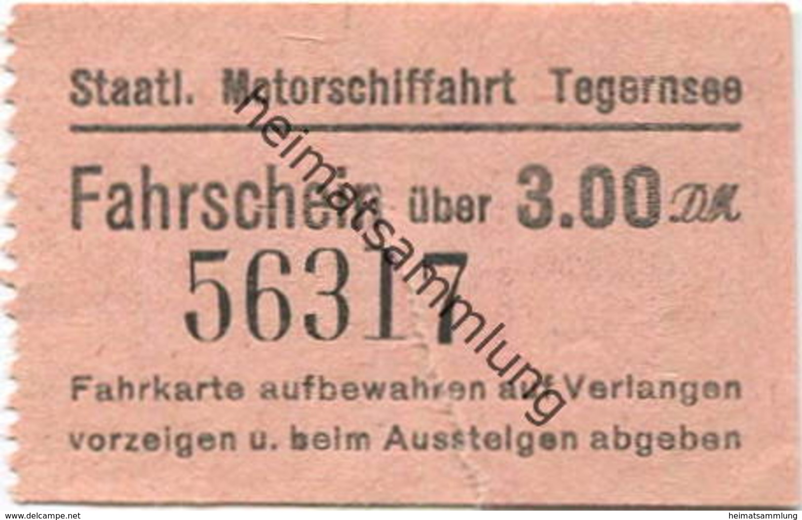 Deutschland - Staatliche Motorschiffahrt Tegernsee - Fahrschein über 3.00DM - Europa