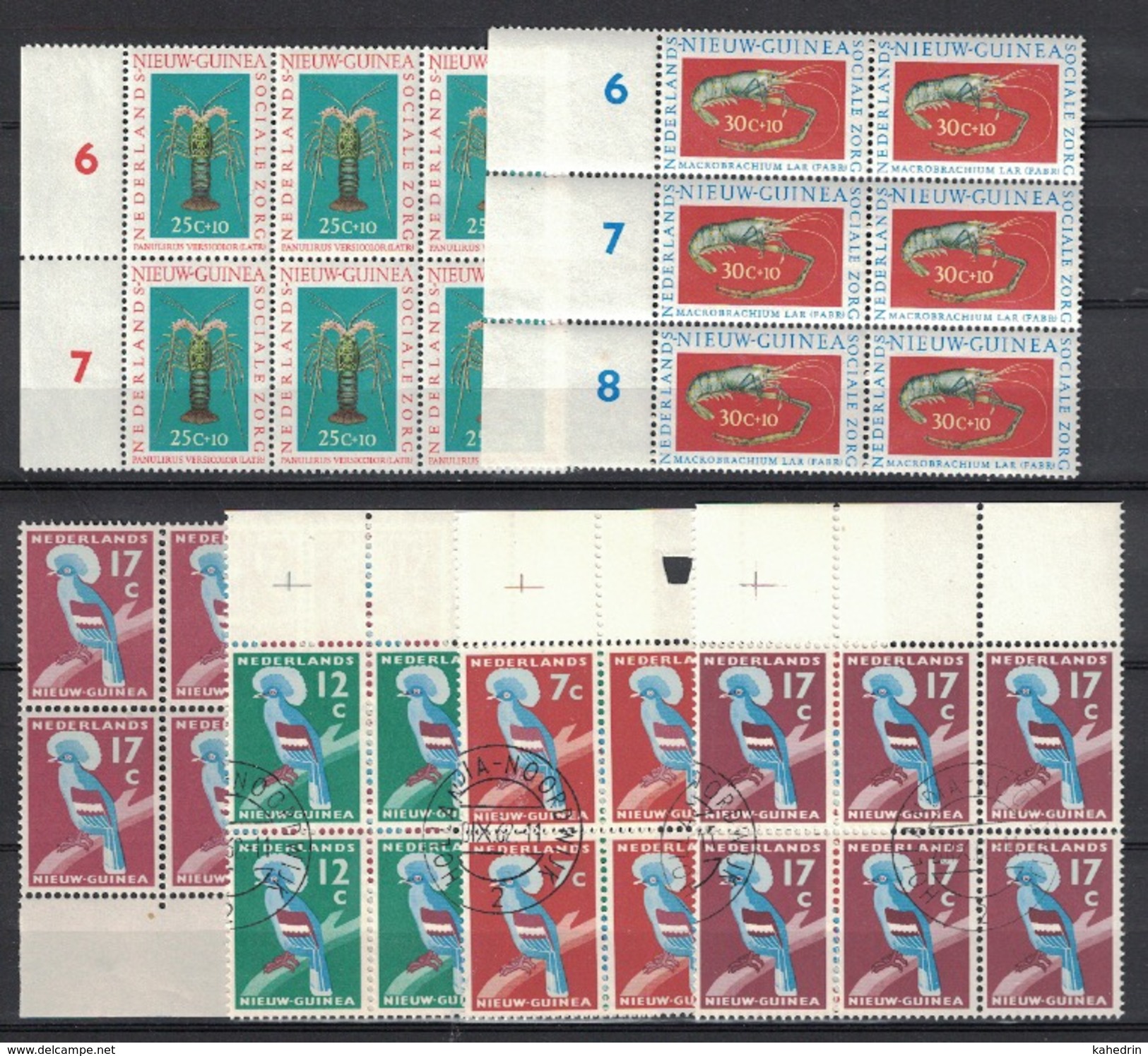 Netherlands / Nederlands New / Nieuw Guinea 16x Blocks Of 6, Birds Vogels Oiseaux Lobster Kreeft ** / (o), MNH + Used - Netherlands New Guinea