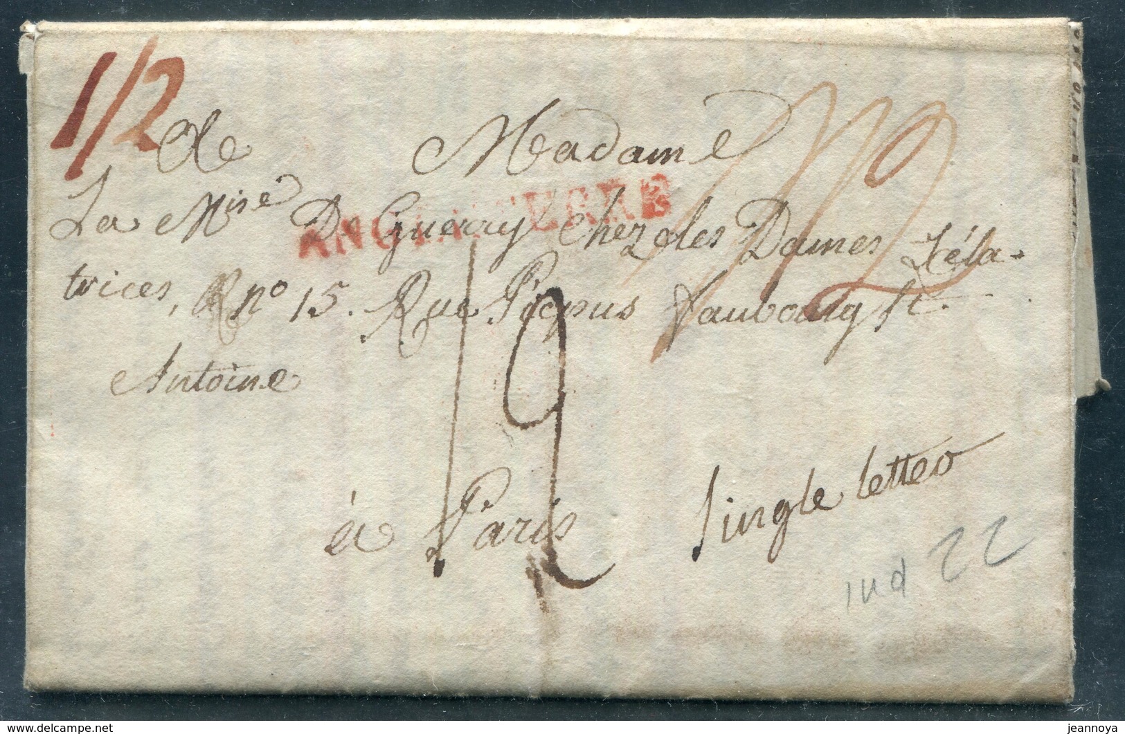 FRANCE - " ANGLETTRE " MARQUE D'ENTRÉE EN FRANCE SUR LETTRE DE LONDRES LE 19/5/1829 - TB - Marques D'entrées