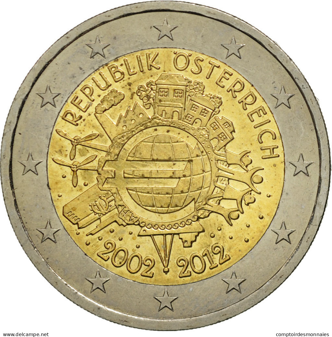 Autriche, 2 Euro, 10 Years Euro, 2012, SPL, Bi-Metallic - Autriche