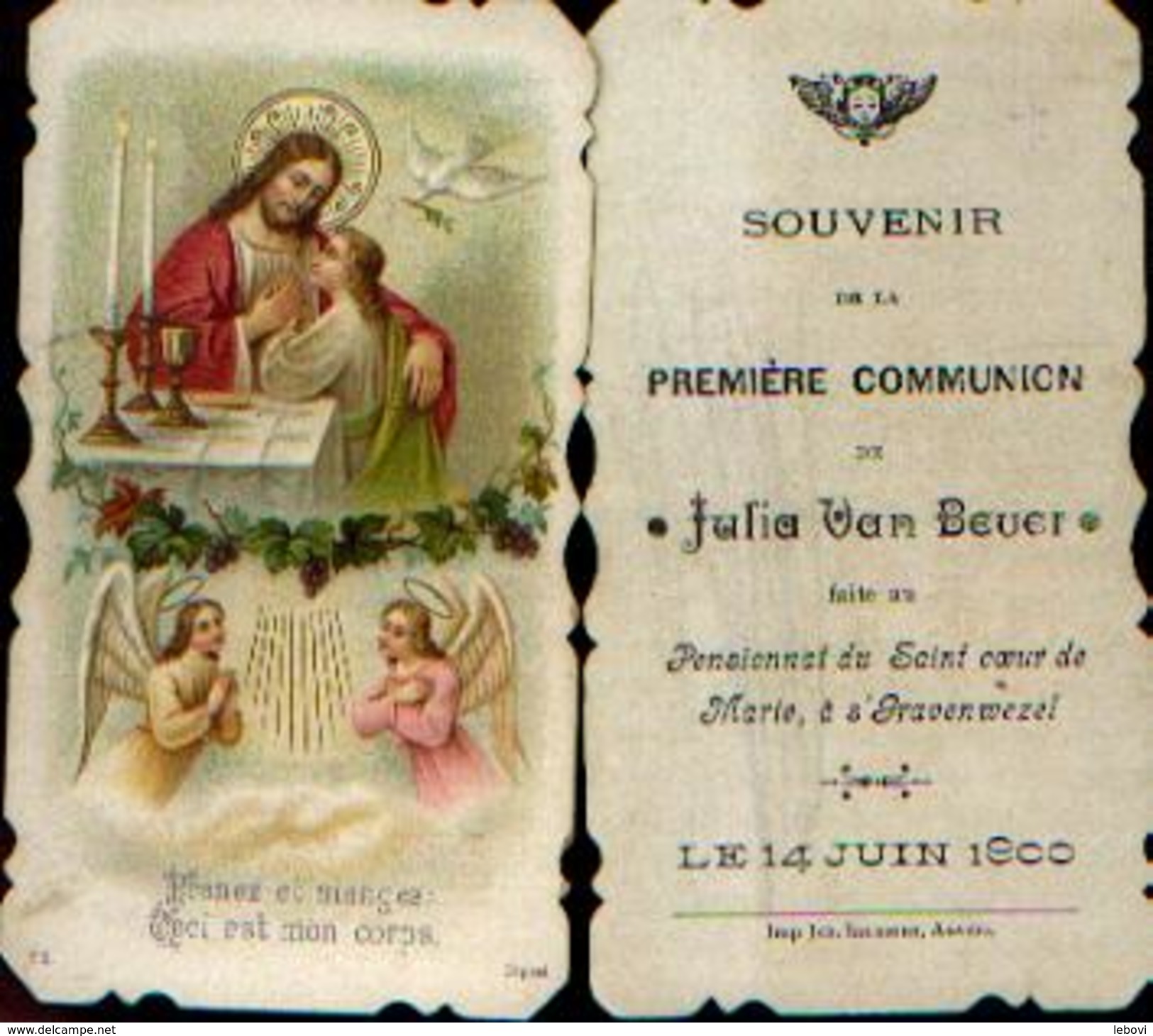 Lot De 2 Souvenirs De Communion Différents VAN BEVER Julia à &lsquo;s GRAVENWEZEL (1900) - Images Religieuses