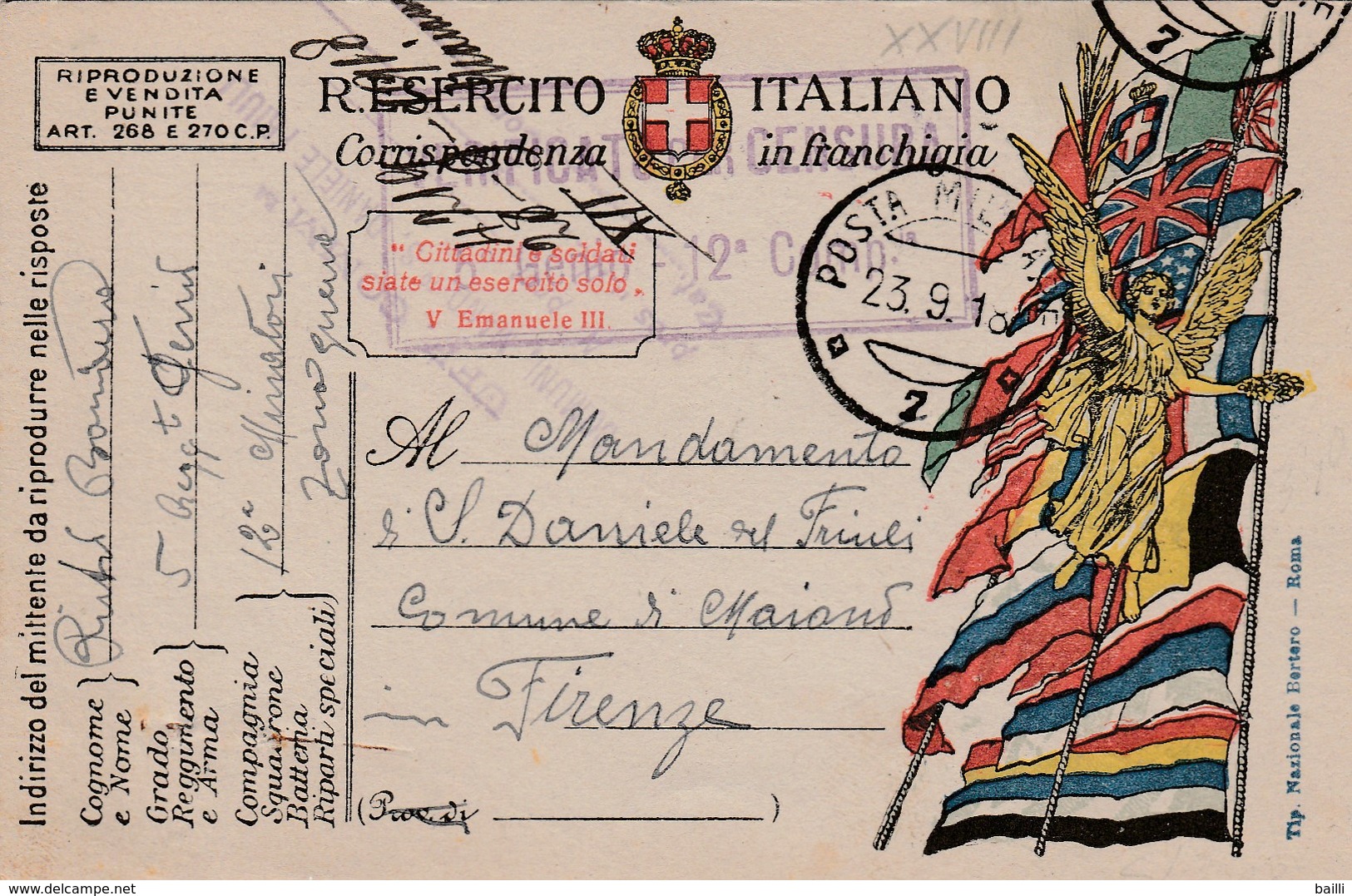 Italie Carte Militaire Illustrée 1918 - Posta Militare (PM)