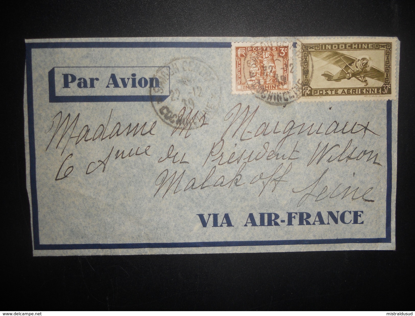 Indochine Lettre De Saigon 1939 Pour Malakoff - Luchtpost