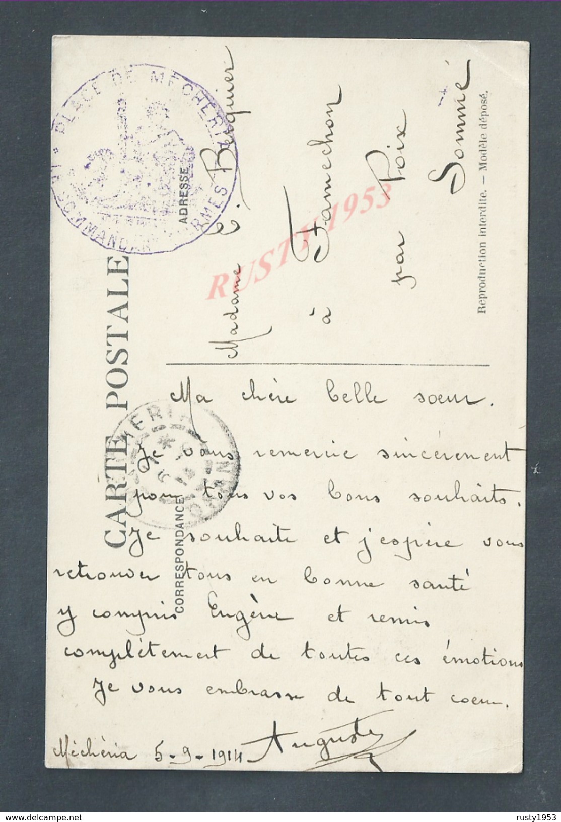 MILITARIA CPA EN FRANCHISE MILITAIRE ECRITE DE MÉCHÉRIA AVEC CACHET MILITAIRE POUR Md E. BRIQUIER FAMECHON - Documents