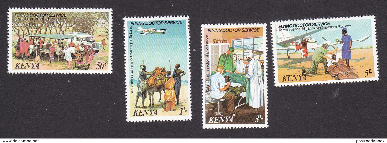 Kenya, Scott #162-165, Mint Hinged, Flying Doctor Service, Issued 1980 - Kenya (1963-...)