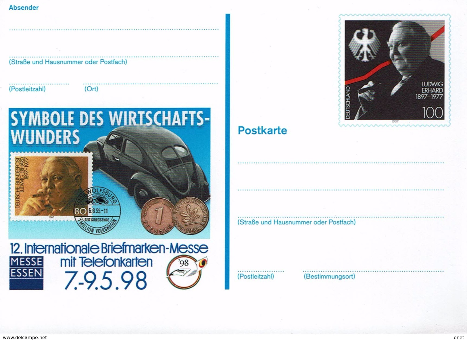 Deutschland 1998 - Postkarte - Volkswagen (Markenbild: Erhard) - Autos