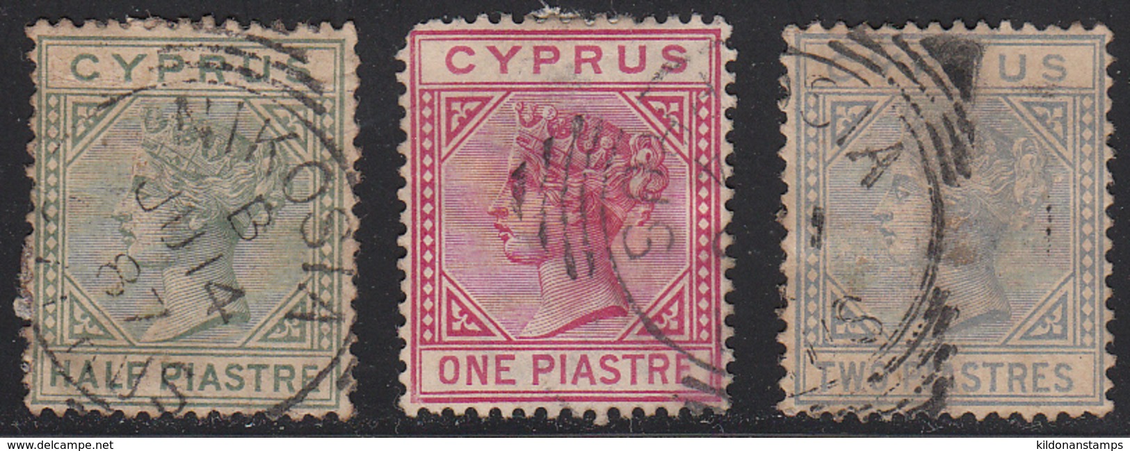 Cyprus 1882-86 Cancelled, Wmk Crown CA, See Desc, Sc# / SG 16,18,19, Mi 9-11 - Cipro (...-1960)