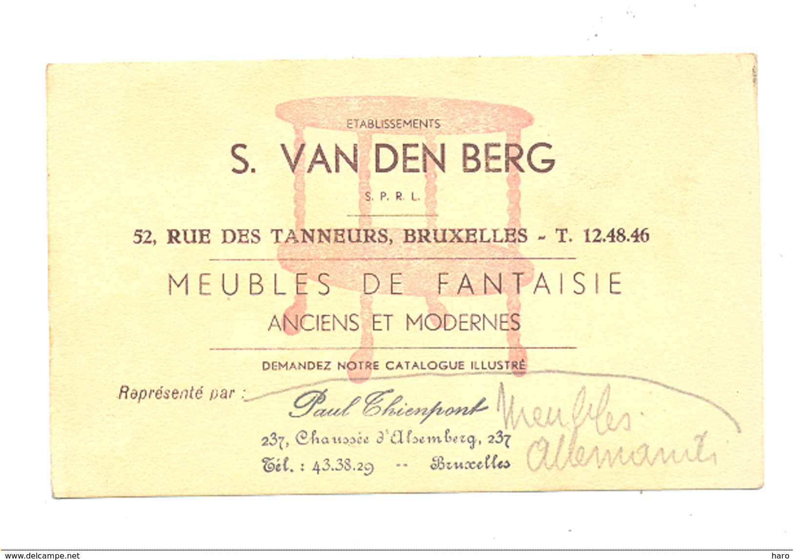 Carte De Visiste - BRUXELLES - Meubles De Fantaisie Ets S. VAN DEN BERG  (k) - Cartes De Visite