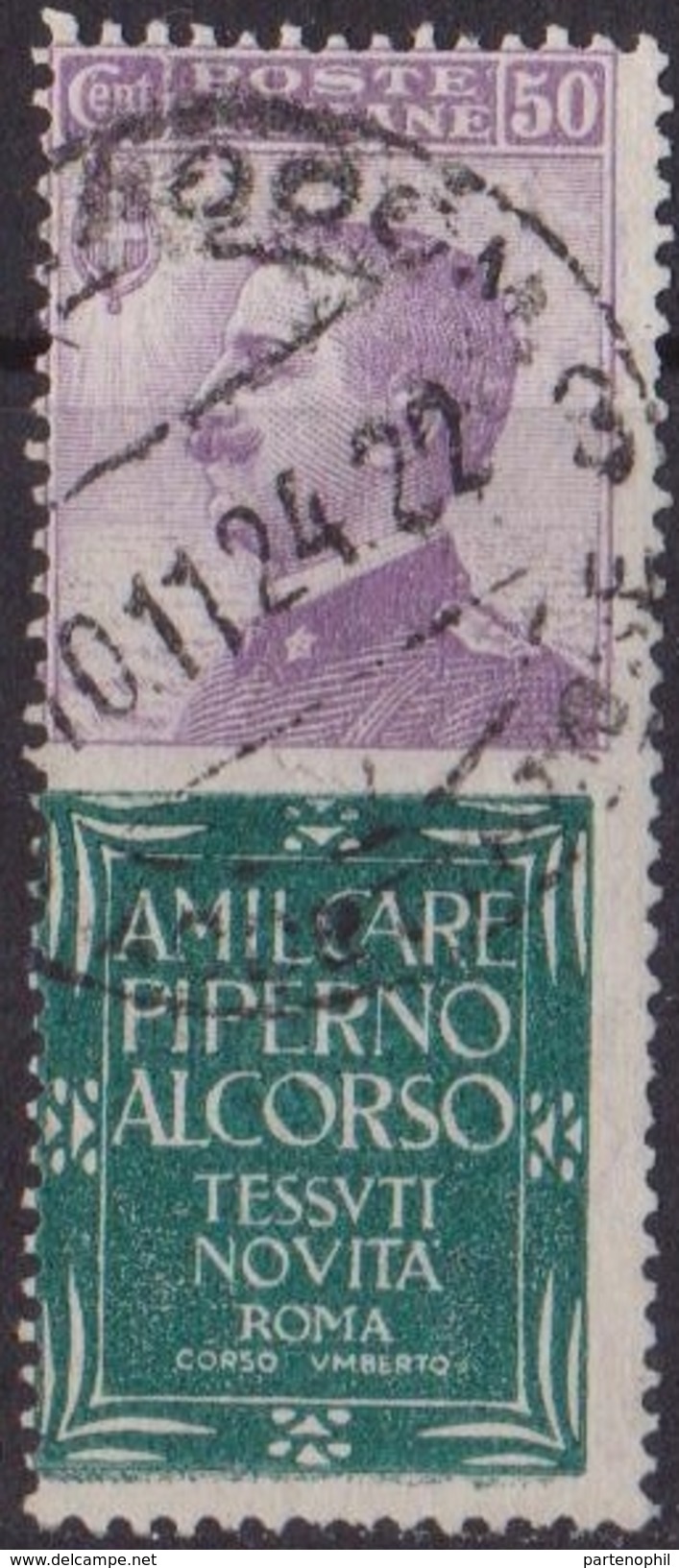 Italia Regno 1924-25 50 C. Piperno Pubblicitario N. 13 Us. - - Pubblicitari