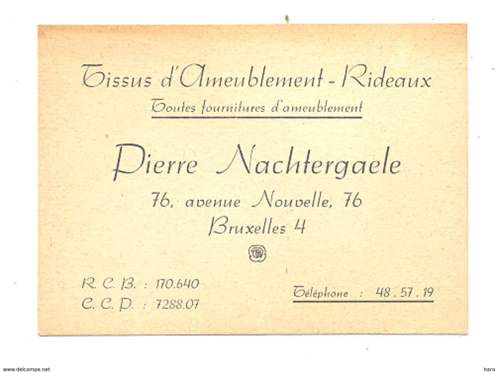 Carte De Visiste - BRUXELLES - Tissus D'ameublement, Rideaux Pierre NACHTERGAELE  (k) - Visiting Cards