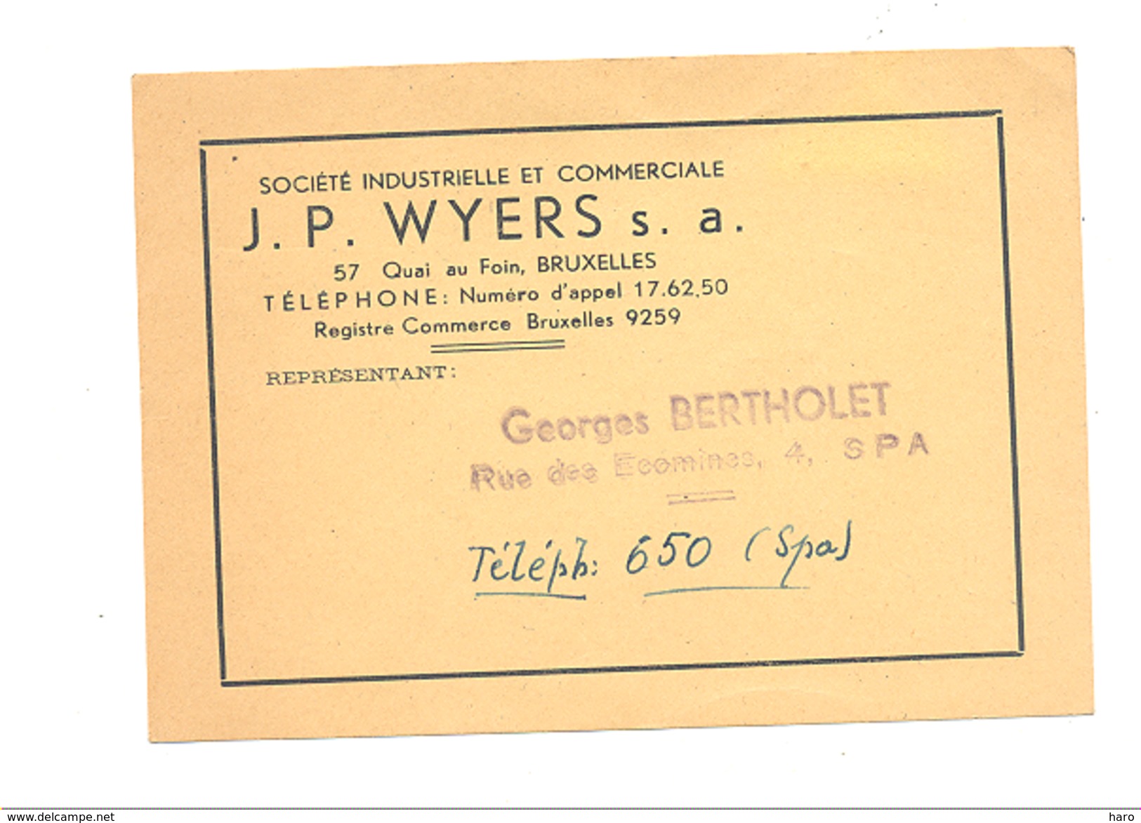 Carte De Visiste - BRUXELLES - SPA - Société J.P. WYERS S.A.  (k) - Cartes De Visite