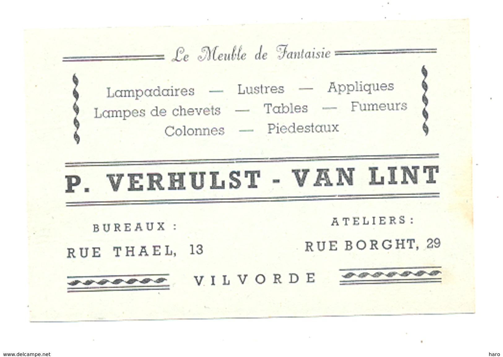 Carte De Visiste - VILVOORDE - VILVORDE  - Meubles De Fantaisie P. VERHULST - VAN LINT (k) - Cartes De Visite