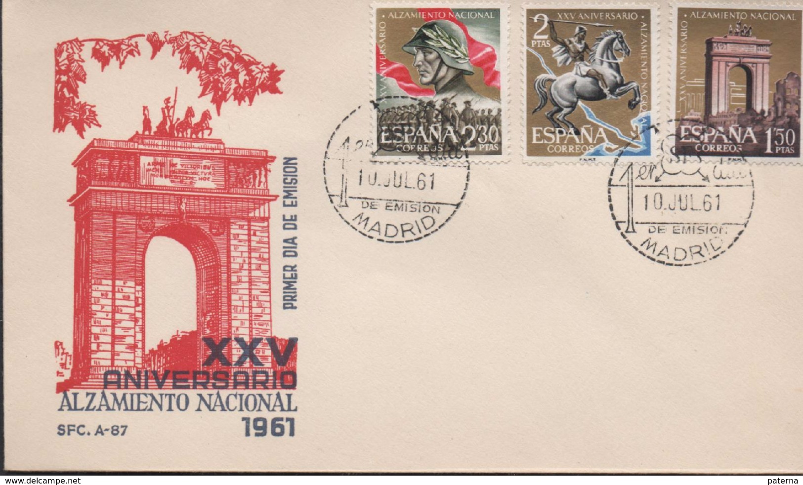 3133  FDC Madrid  1961 XXV Aniversario Alzamiento Nacional, - FDC