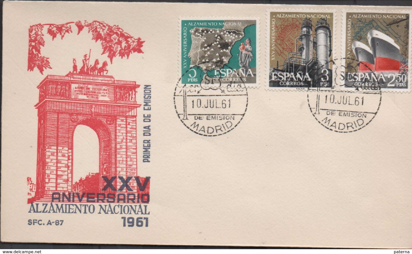 3133  FDC Madrid  1961 XXV Aniversario Alzamiento Nacional, - FDC