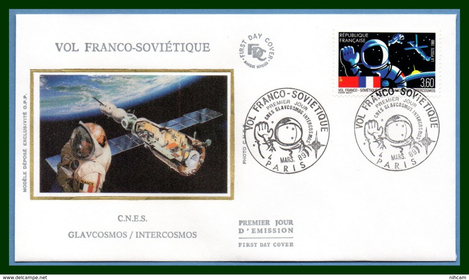 FDC Silk Soie France N° 2571  Vol Franco Soviétique 1989 Espace Space - Europe