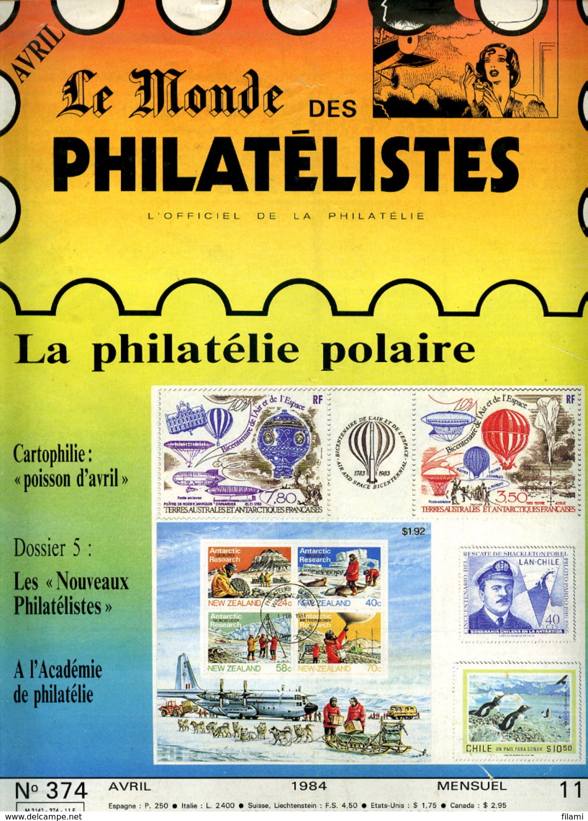 Le Monde Des Philatelistes N.374,1984,El Barquito,Alsace-Lorraine Colis Postaux,poisson D'avril,Marianne Nef,Helvetia - Français (àpd. 1941)