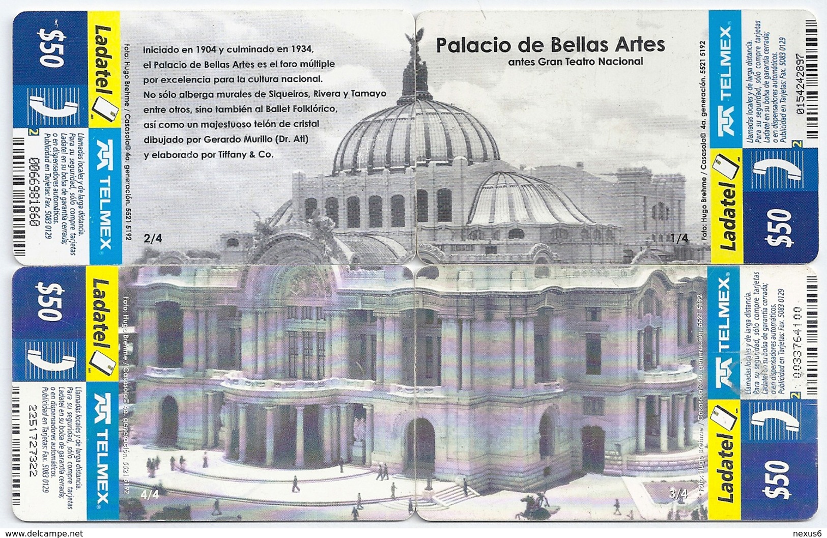 Mexico - Ladatel - Palacio De Las Bellas Artes Complete Puzzle Of 4, 50$, 2001, Used - Mexico