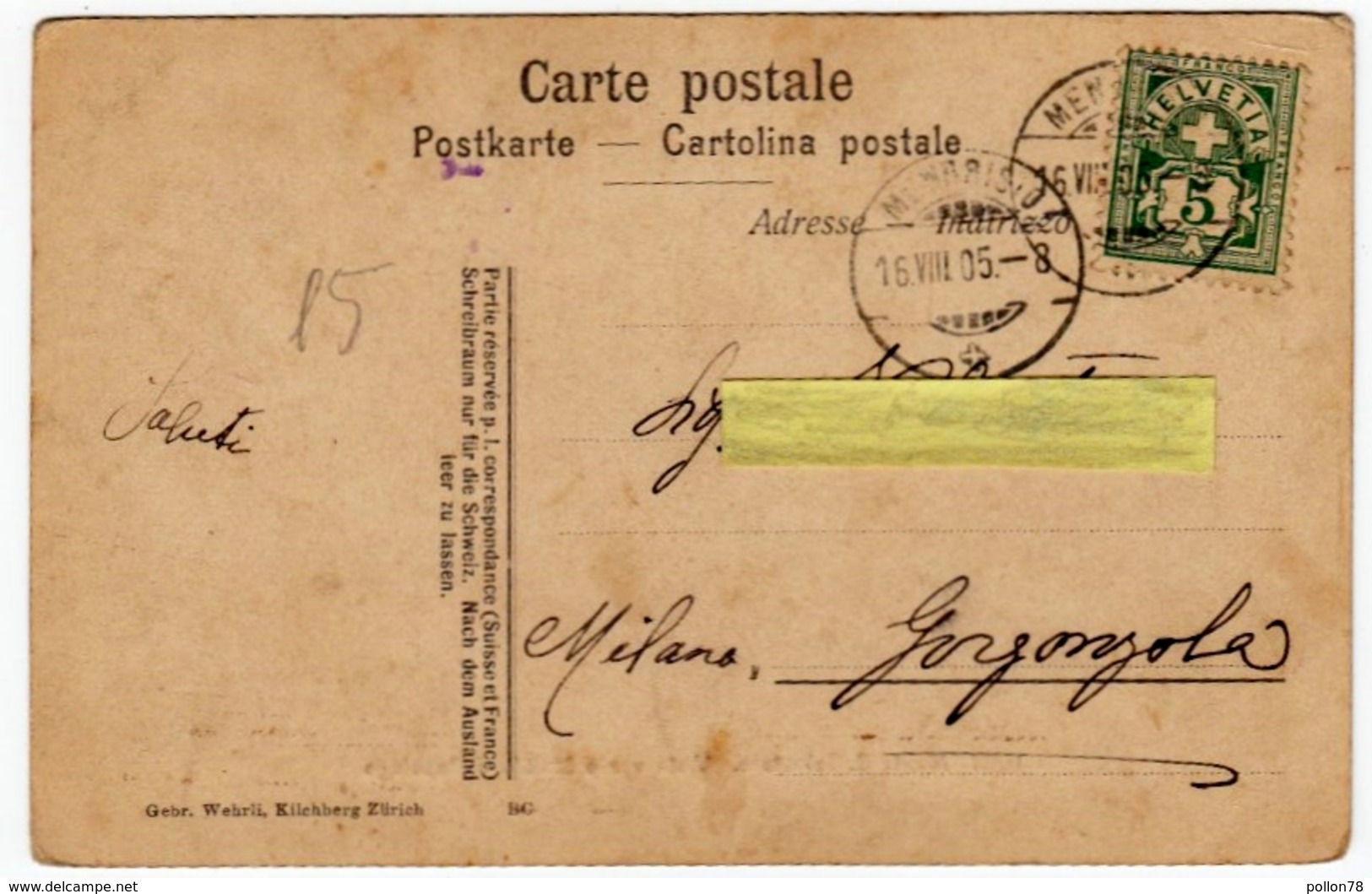 MONTE S. SALVATORE - VISTA VERSO MELIDE E CAPOLAGO - TICINO - 1905 - Vedi Retro - Formato Piccolo - Capolago
