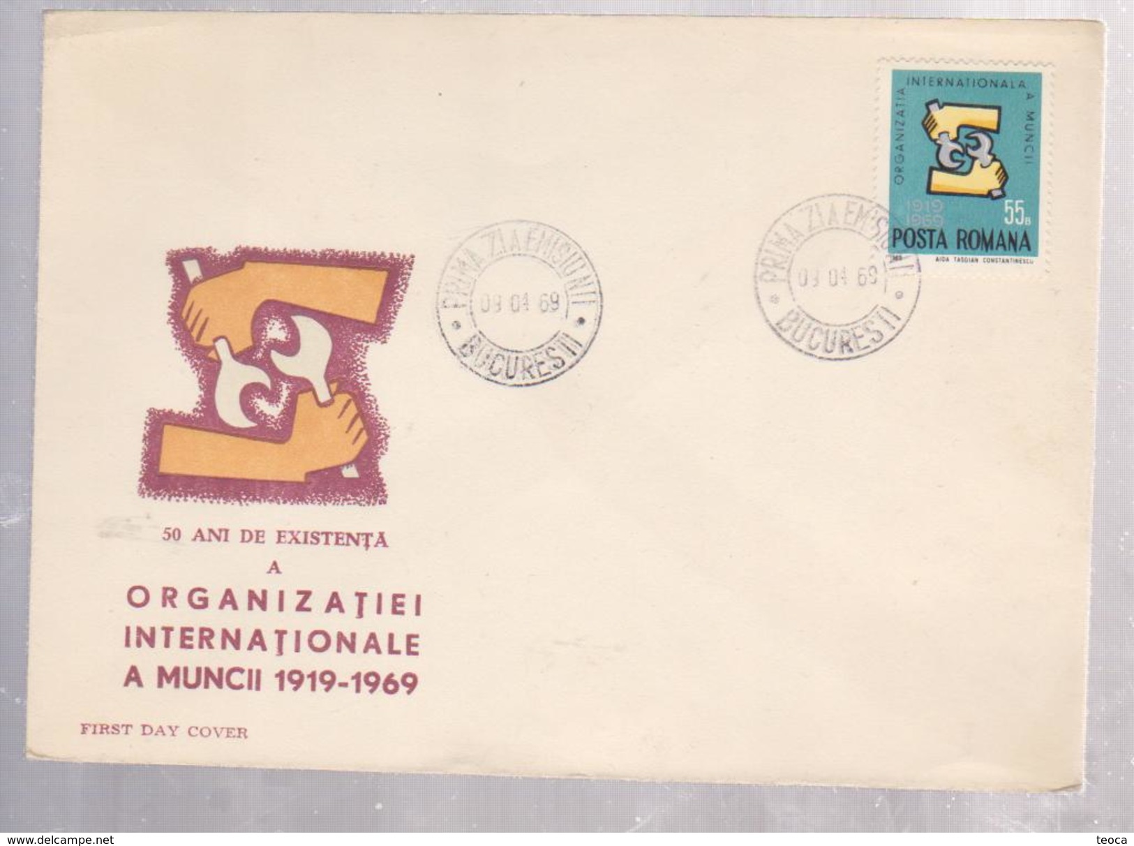 INTERNATIONAL ORGANIZATION OF WORK COVER FDC ROMANIA 1969 - FDC