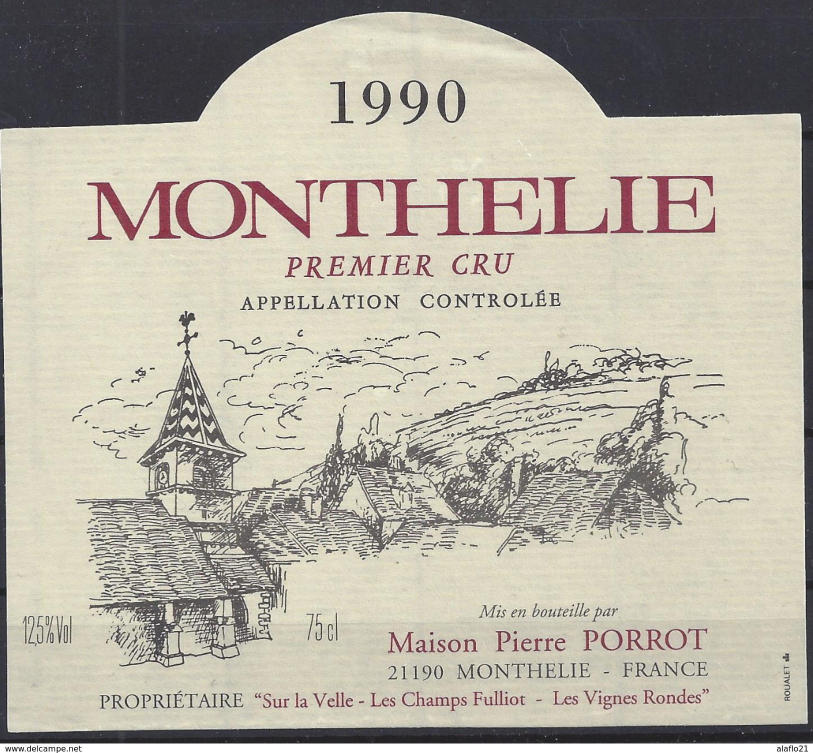 ETIQUETTE MONTHELIE 1er CRU 1990 - Bourgogne