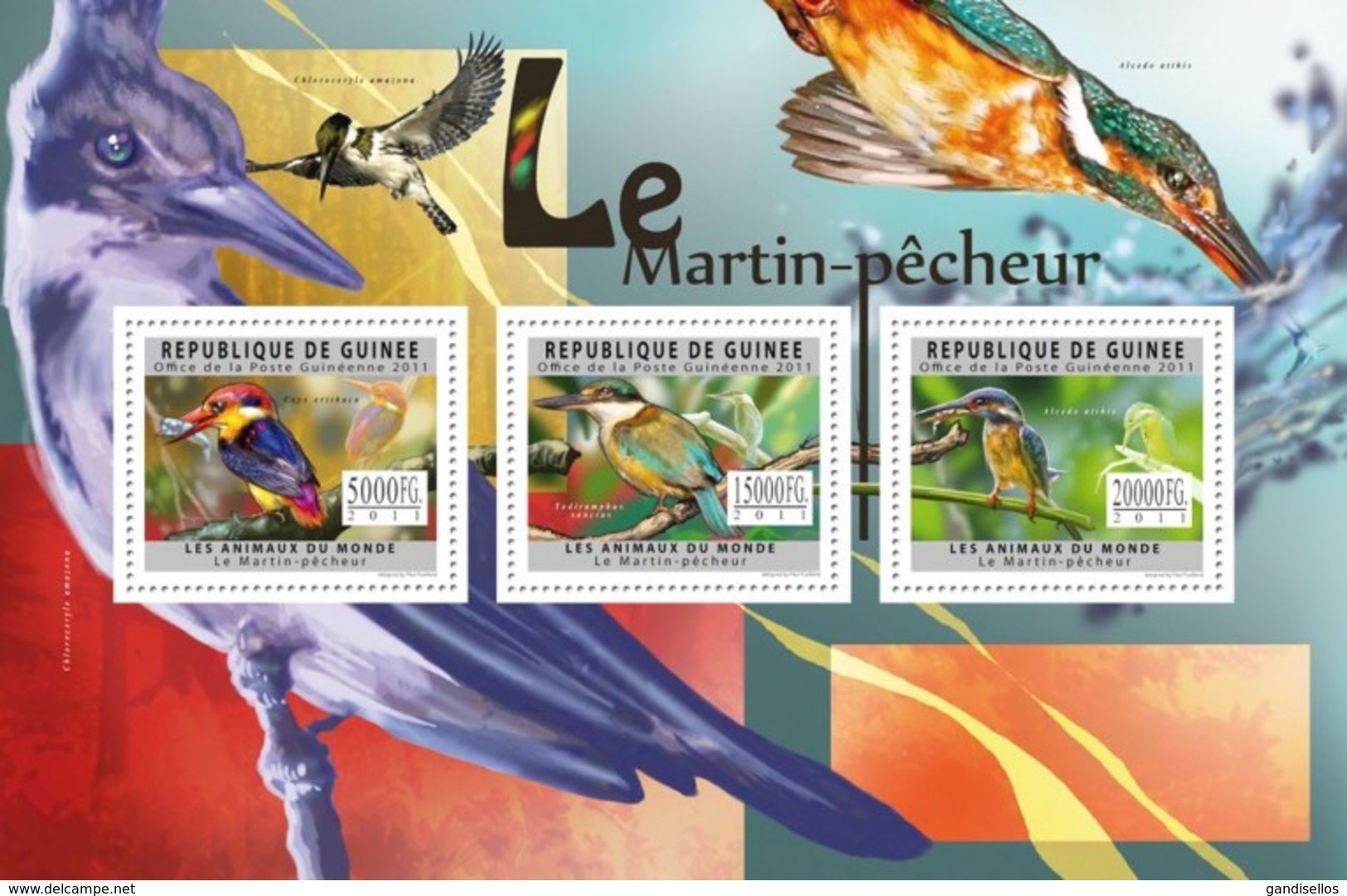 GUINEA 2011 SHEET KINGFISHERS BIRDS MARTINS PECHEURS OISEAUX EISVOGELS MARTINHOS PESCATOREES GUARDA RIOS Gu11614a - Guinea (1958-...)