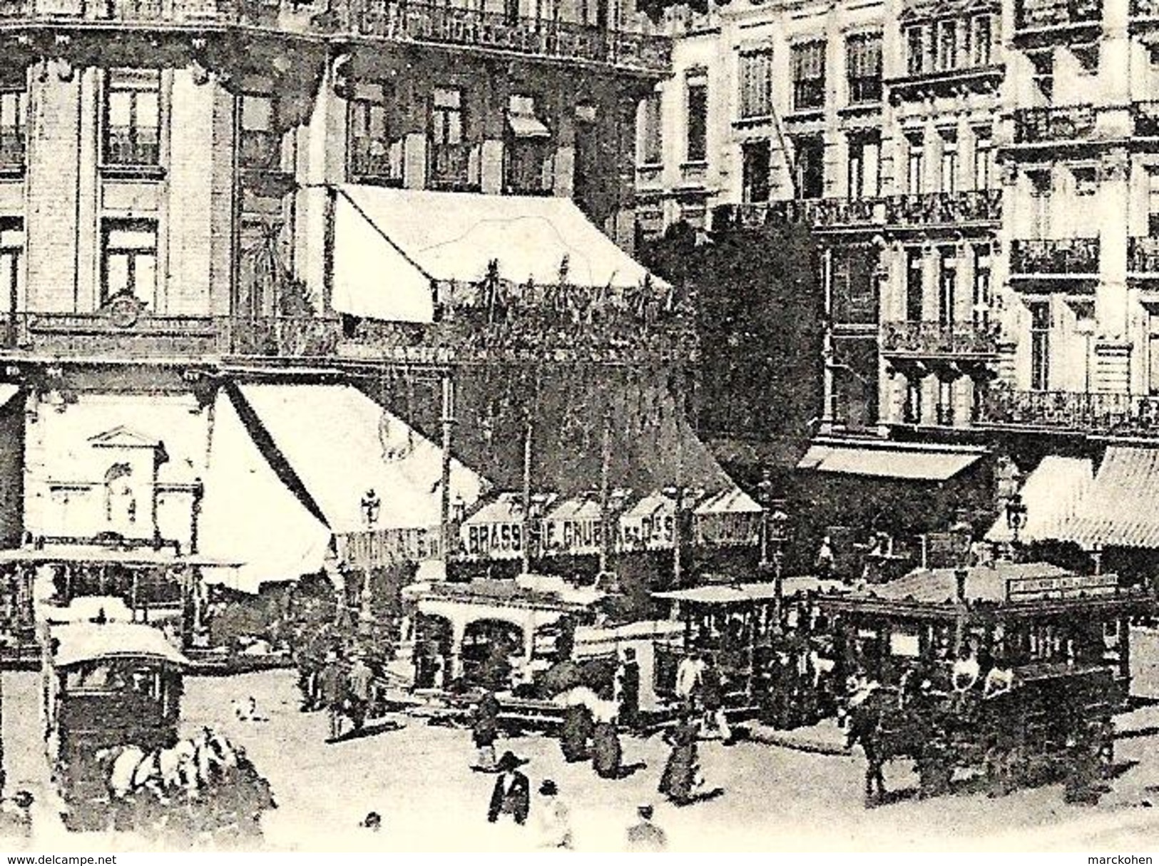 BRUXELLES (1000) : Le Point Central (Boulevard Anspach). Plusieurs Trams à Traction Chevaline. CPA Précurseurs (1899). - Transporte Público