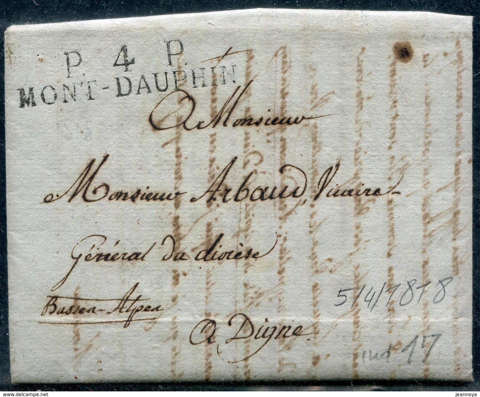 FRANCE - HAUTES ALPES - P.4.P. / MONT-DAUPHIN , 48 X 11 / LETTRE DU 5/4/1818 - SUP - 1701-1800: Precursors XVIII