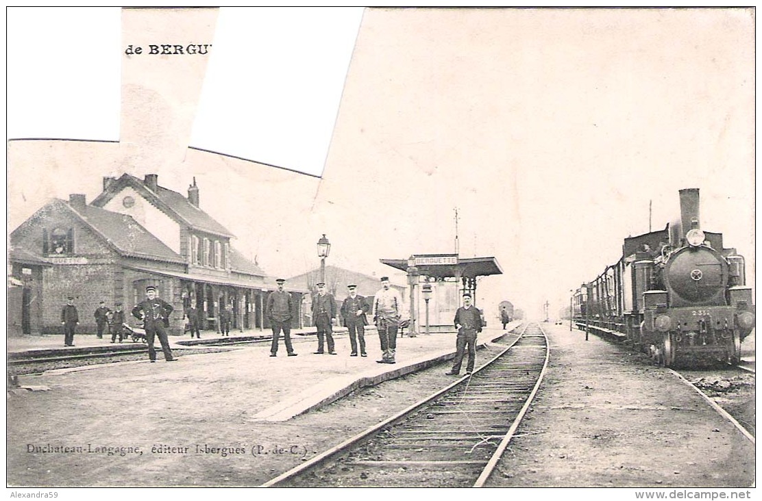 BERGUES La Gare Avec Locomotive Voir Scan Timbres Arrachés Top Animation - Autres & Non Classés