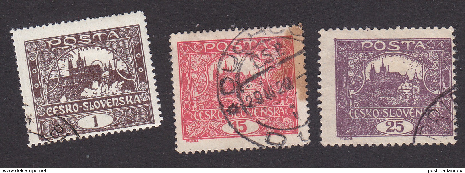 Czechoslovakia, Scott #41, 44, 46, Used, Hradcany At Prague, Issued 1919 - Oblitérés