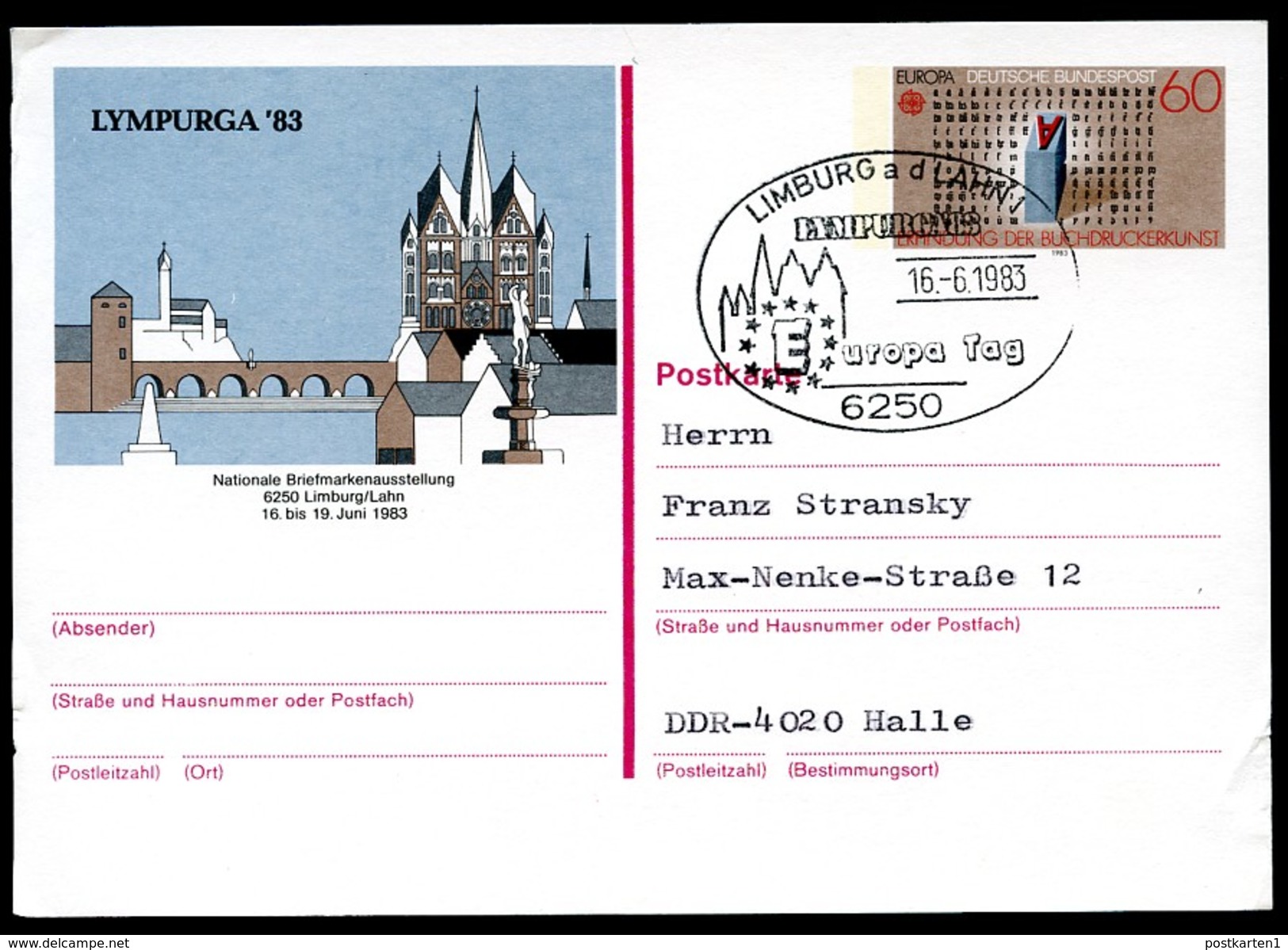 EUROPA-TAG LIMBURG 1983 Auf BUND PSo8 Sonderpostkarte LYMPURGA - European Ideas