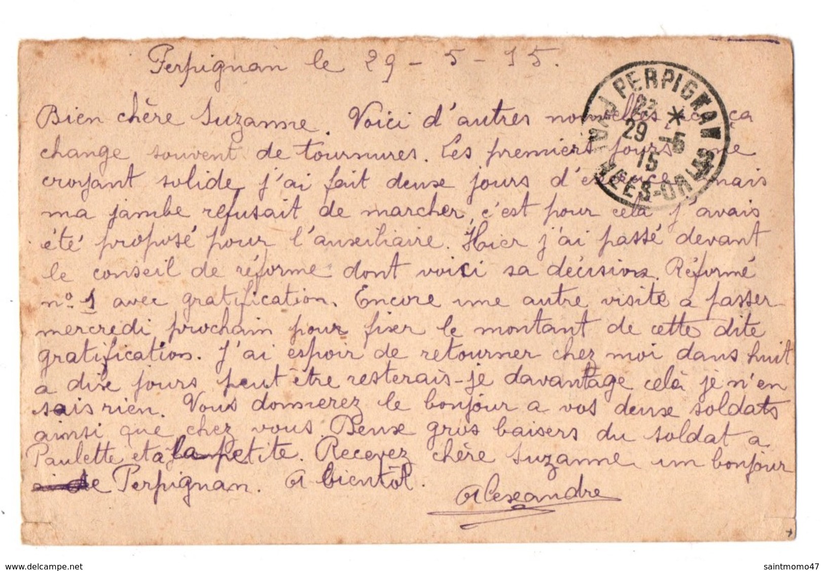 Carte Postale à L'Usage Militaire . Carte En Franchise . 29 Mai 1915 . Destinataire à Bayonne - Réf. N°2094 - - Lettres & Documents